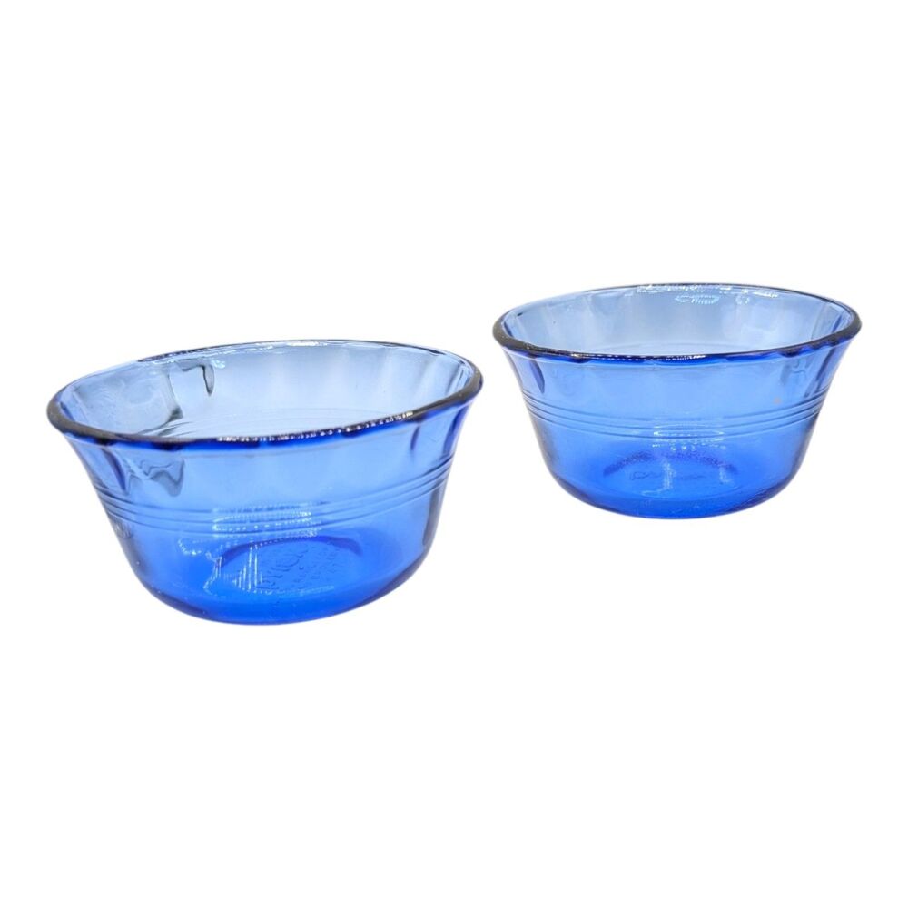 Vintage Pyrex Custard Cups Ramekins 463 Cobalt Blue Glass Set of 2
